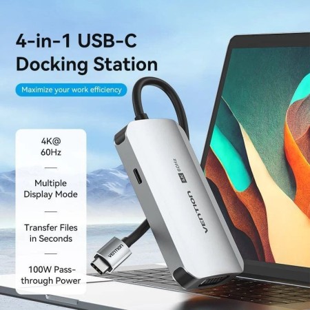 Docking USB Tipo-C Vention TQAHB/ 1xHDMI/ 1xUSB/ 1xVGA/ 1xUSB Tipo-C PD/ Gris