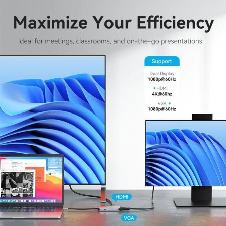 Docking USB Tipo-C Vention TQAHB/ 1xHDMI/ 1xUSB/ 1xVGA/ 1xUSB Tipo-C PD/ Gris