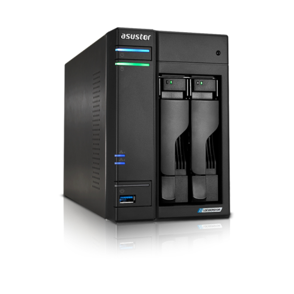 Servidor nas asustor tower 2 bay quad - core 2.0ghz cpu dual 2.5gbe ports 4gb ram ddr4