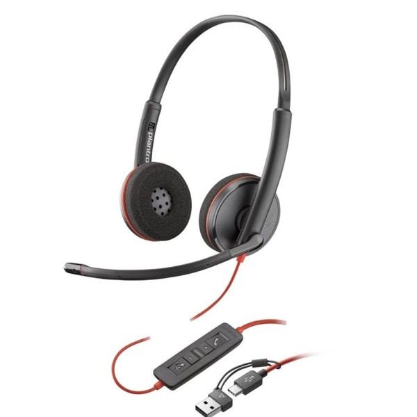 Auriculares poly blackwire 3220 estéreo usb - c negro  adaptador usb - c - a (bulk)