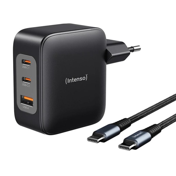 Cargador de pared intenso gan w100acc 2x usb tipo c  1x usb tipo a  cable usb tipo c