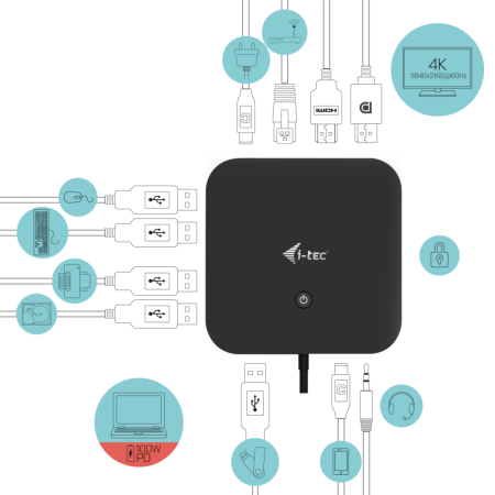 Docking station con adaptador de corriente universal i - tec usb - c hdmi dp con  de corriente 100 w