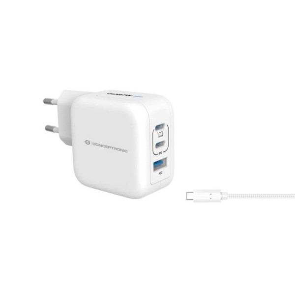 Cargador de pared conceptronic althea17w 67w  cable usb tipo c blanco
