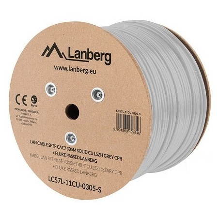 Bobina cat.7 lanberg sftp 305m solid cu lszh cpr  fluke passed gris