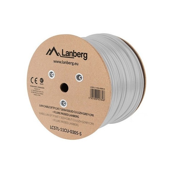 Bobina cat.7 lanberg sftp 305m solid cu lszh cpr  fluke passed gris
