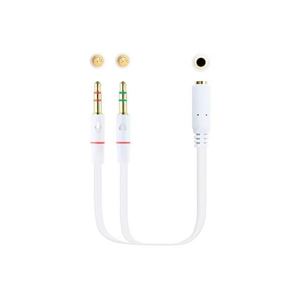 Cable audio 1xjack - 3.5 a 2xjack - 3.5 nanocable 20cm blanco -  hembra a 2xmacho -  4pin -  3pin -  blanco