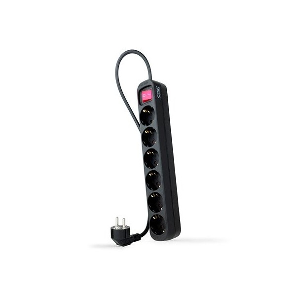 Regleta 6 tomas 1.4m nanocable con interruptor negro -  250v -  proteccion