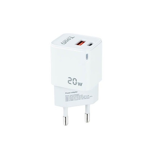 Cargador de pared tooq doble usb - c  usb a blanco 20w