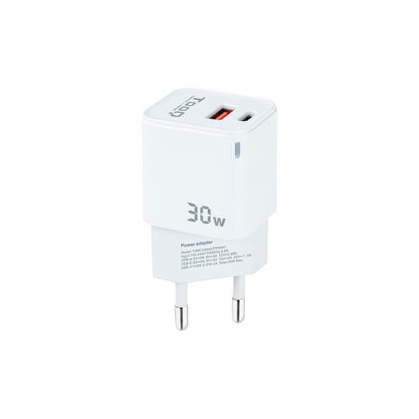 Cargador de pared tooq doble usb - c  usb a blanco 30w