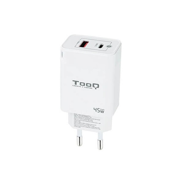 Cargador de pared tooq doble usb - c  usb a blanco 45w