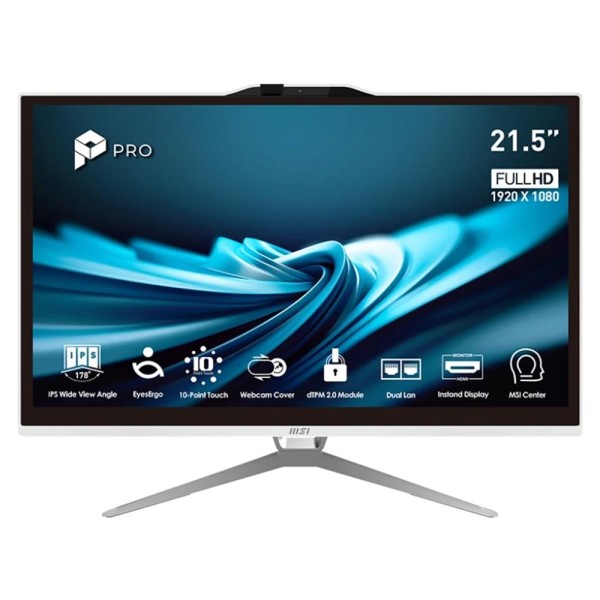 Ordenador all in one msi pro ap222t - 499eu g7400 -  4gb -  ssd 128gb -  21.5 pulgadas fhd -  w11p blanco