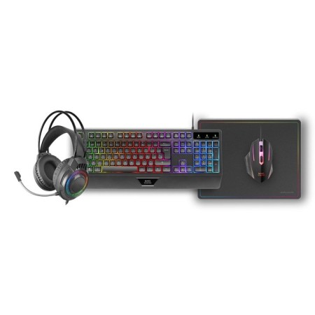 Kit teclado + raton mars gaming mcp124profr rgb negro + auriculares y alfombrilla frances