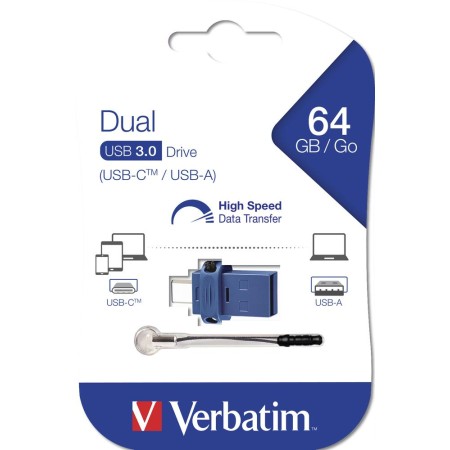 Memoria usb tipo a - usb tipo c verbatim storengo 64gb azul